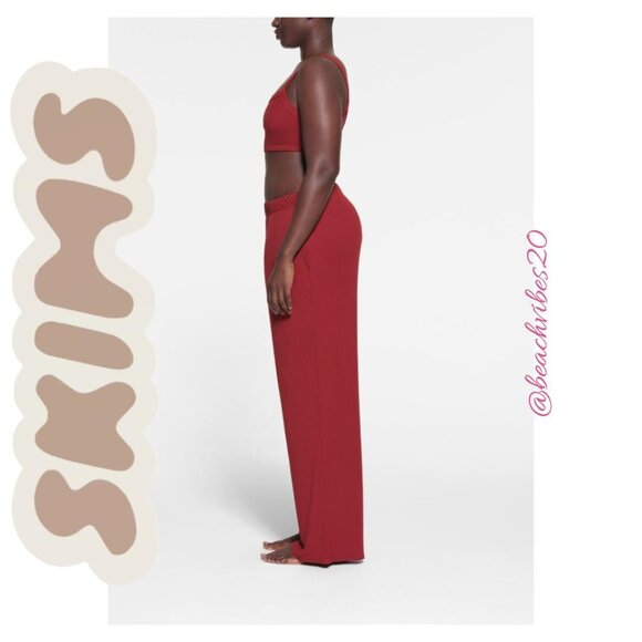 SKIMS Soft Lounge Ribbed Stretch-Modal Wide-leg Pant Brick Medium NWT - Picture 2 of 5
